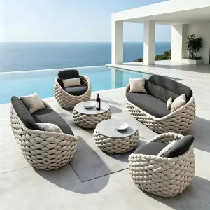 Modern Luxury Hotel Leisure Garden Outdoor Furniture Braided Rope Aluminum Outdoor Sofa Patio Sofa Set for Villa Resort Balcony