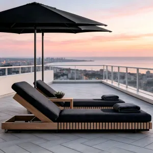 Modern Luxury Outdoor Furniture Beautiful Patio Garden Sets Hotel Poolside Caicos Weathered Teak Chaise