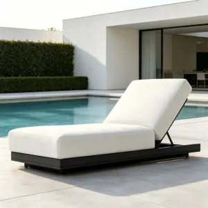 Modern Minimalist Black Aluminium Frame Sun Lounger Patio Poolside Chaise Lounge Waterproof Cushion Factory Direct Supply