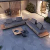 Modern Minimalist Platform Outdoor Modular Sofa Aluminum Frame Teak Slat Terrace Garden Furniture Set for Hotel Project