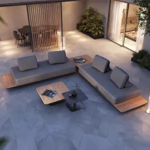 Modern Minimalist Platform Outdoor Modular Sofa Aluminum Frame Teak Slat Terrace Garden Furniture Set for Hotel Project
