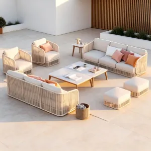 Modern PE Rope Outdoor Sofa Set Aluminum Frame Waterproof Cushion Patio Garden Furniture Manufacturer OEM Wholesale