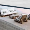 Modern Solid Teak Outdoor Sectional Sofa With Chaise Waterproof Cushion Patio Garden Furniture For Villa Hotel