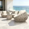 Nordic Style Egg Garden Half Round Lounge Sofa for Outdoor Metal Frame Garden Outdoor Oval Synthetic Rattan Chair Sofa Set