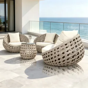 Nordic Style Egg Garden Half Round Lounge Sofa for Outdoor Metal Frame Garden Outdoor Oval Synthetic Rattan Chair Sofa Set