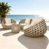 Octagonal PE Wicker Weaving Outdoor Pod Chair and Side Table Garden Furniture Rattan Sofa Set