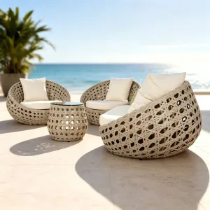 Octagonal PE Wicker Weaving Outdoor Pod Chair and Side Table Garden Furniture Rattan Sofa Set