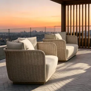 Outdoor Furniture Sets Waterproof Garden Modern Teak Rattan Metal Hemp Rope High End Modern Luxury Rattan Outdoor Furniture Set