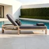 Outdoor Lounge Bed Solid Teak Movable Minimalist Modern Sun Lounger Vigo Lying on Bed for Hotels Villas Poolside Beach Homestays