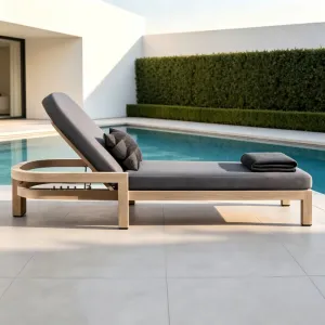 Outdoor Lounge Bed Solid Teak Movable Minimalist Modern Sun Lounger Vigo Lying on Bed for Hotels Villas Poolside Beach Homestays