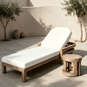 Pool Furniture Teak Wood Outdoor Beach Wooden Chaise Lounge Set Garden Teak Bed Waterproof Sun Lounger With Cushion