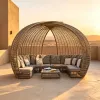 Rattan with Aluminum Frame Outdoor Daybed Sun Bed with Cushion Outdoor Furniture for Patio Seaside Outdoor Furniture