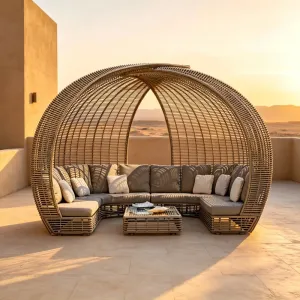 Rattan with Aluminum Frame Outdoor Daybed Sun Bed with Cushion Outdoor Furniture for Patio Seaside Outdoor Furniture