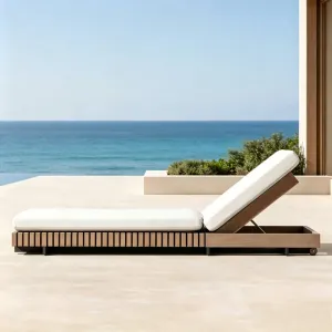 Teak Lying Bed Swimming Pool and B Terrace Solid Wood Recliner Beach Garden Waterproof Sunscreen Lounge Chairs Sofa Set