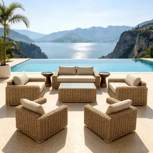 Wholesale Contemporary Simple Design Plastic Rattan Garden Sofa Four-piece Set for Patio Balcony Courtyard