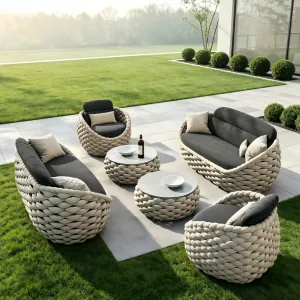 Wholesale Luxury Exquisite Elegant Outdoor Sofa Set With Thick Rope - Aluminum Frame for Stylish Backyard Seating Furniture