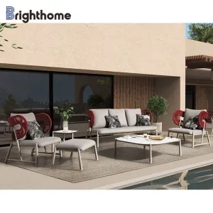 All Weather Rope Weaving Outside Garden Furniture Patio Balcony Sofa Waterproof Hotel Aluminum Outdoor Sofa Set
