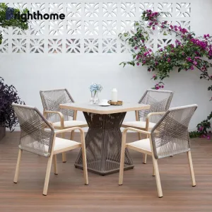 Brighthome Waterproof Aluminum Patio Garden Furniture Rope Outdoor Dining Table Hairs Set