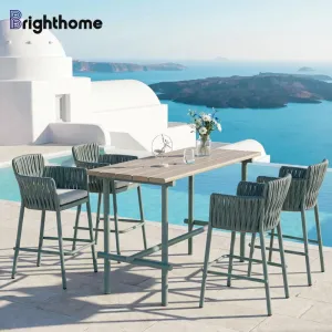 Commercial Courtyard Garden Weather Resistant Aluminum Outdoor High Dining bar Table and Chair Set