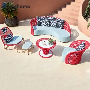 Custom Garden Modern Waterproof Couch Outdoor Rope Sofa Set Terrace Furniture Outdoor Sofa Set Aluminium