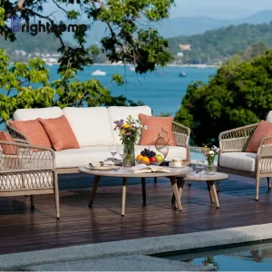 Custom Rope Waterproof Aluminum Patio Garden Furniture Set Courtyard Villa Outdoor Sofa with Cushion