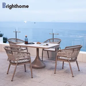 Custom Modern Aluminum Restaurant Garden Outdoor Furniture Rope Dining Outside Table and Chairs