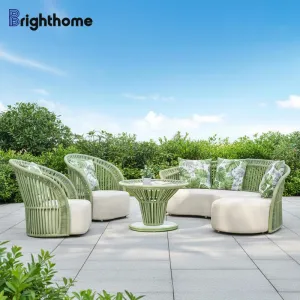 Durable Waterproof Balcony Backyard Hotel Park Outdoor Furniture Aluminum Rope Garden Sofas Set with Cushion