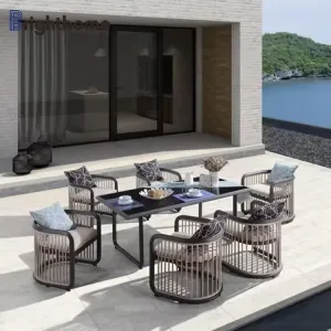 European Popular Rattan Rope Garden Patio Furniture Out Door Furniture Table and Chairs Outdoor Dining Set