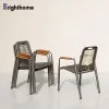 Factory Wholesale Waterproof Garden Furniture Black Outdoor Rope Dining Chairs with Cushion