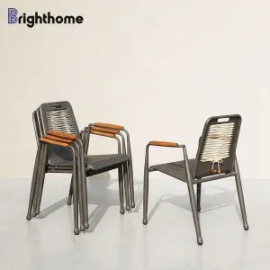 Factory Wholesale Waterproof Garden Furniture Black Outdoor Rope Dining Chairs with Cushion