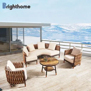 Hot Modern Patio Outdoor Backyard Furniture Rope Garden Rattan Aluminum Frame Rope Sofa Set