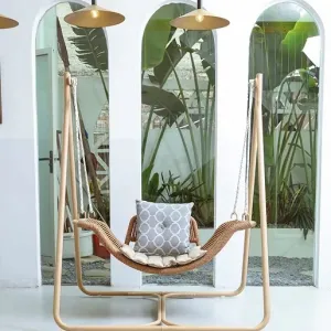 Leisure Design Outdoor Durable Wood Color Single Seat Hanging Swing Chair
