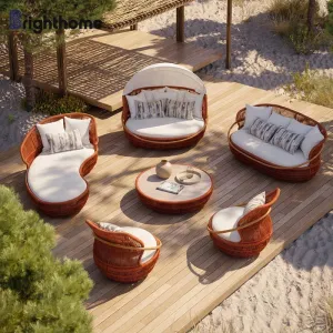 Luxury Aluminum Garden Furniture Lounger Daybed Patio Set Waterproof PE Rattan Courtyard Outdoor Sofa