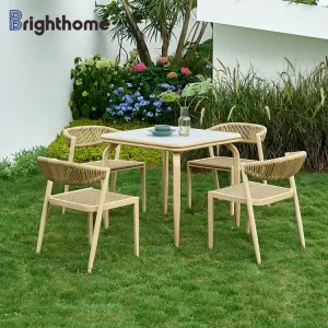 Luxury Restaurant Outdoor Furniture Waterproof Courtyard Modern 4 Seater Terrace Rope Outdoor Dining Set Modern