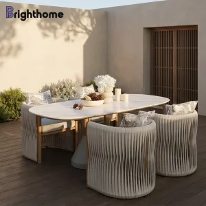 Modern Aluminum TPU Rattan Waterproof Patio Garden Restaurant Furniture Sofa Outdoor Dining Set