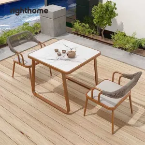 Modern Courtyard Rope Weaving Aluminium Frame Garden Luxury Patio Outdoor Furniture Table and Chairs Set
