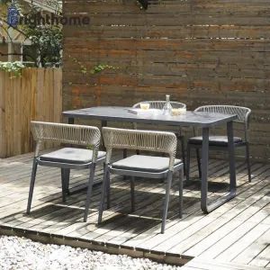Modern Design Rope Luxury Aluminum Restaurant Outdoor Patio Table and Chair Set Garden Furniture