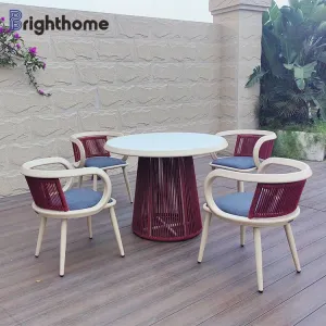 Modern Garden Outdoor Patio Furniture Dining Set Aluminum Frame Luxury Rope Weave Outdoor Chairs and Table