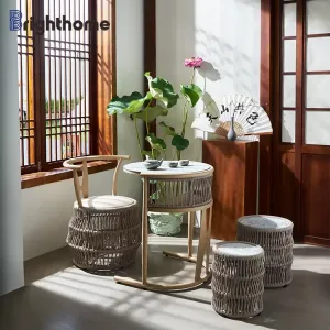 Modern Luxury Patio Garden Furniture Set Unique Design Rope-Handled Aluminum Outdoor Dining Table Hotel Courtyard Farmhouse