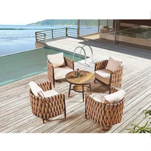 Modern Waterproof Aluminum Outdoor Rope Garden Furniture Sofas Patio Rattan Wicker Rope Dining Set