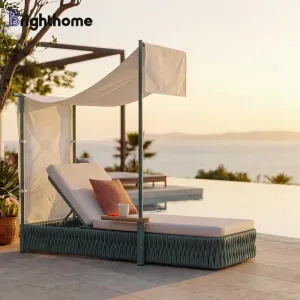 New Design Waterproof Hotel Villa Garden Furniture Outdoor Pool Aluminum Rope Sun Loungers Chairs