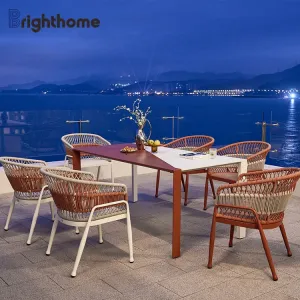 Nordic Luxury Outdoor Furniture Rectangular Dining Table and 6 Seating Chair Set Outdoor Garden Sets