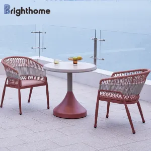 Nordic Patio Furniture Restaurant Dining Set Outside Outdoor Garden Rope Dining Table and Chair Set