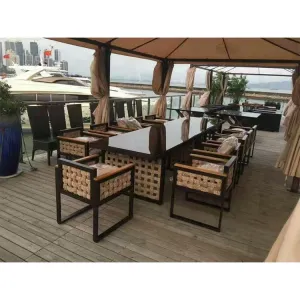 Rope Weaving Waterproof Luxury Aluminium Garden Dining Patio Table and Chairs Outdoor Furniture