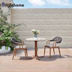 Waterproof Aluminum Frame in Wood Finishing Tpu Rattan Garden Furniture Bistro Tables and Chairs Set for Out Door Restaurant