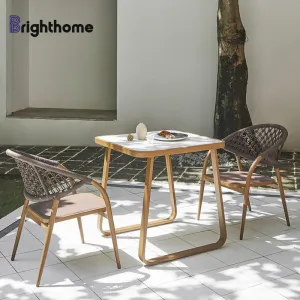 Waterproof Aluminum Weaving Gold Garden Villa Backyard Leisure Furniture Table and Chairs