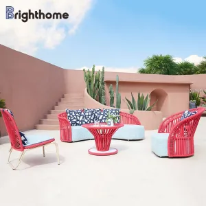 Waterproof Modern Luxury Style Garden Furniture Outdoor Sofa Aluminum Frame and Woven Rope Sofa Set