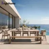 Wholesale Grey Aluminum Waterproof Hotel Outside Fixed Cushion Table Chairs Garden Outdoor Restaurant Dining Set
