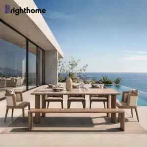 Wholesale Grey Aluminum Waterproof Hotel Outside Fixed Cushion Table Chairs Garden Outdoor Restaurant Dining Set