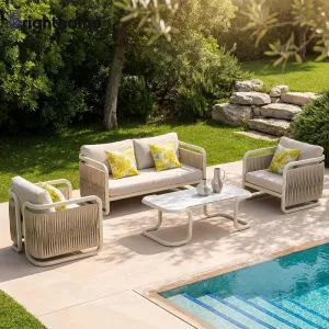 Wholesale PE Rattan Aluminum Courtyard Pool Furniture Gardening Set Patio Outdoor Sofa